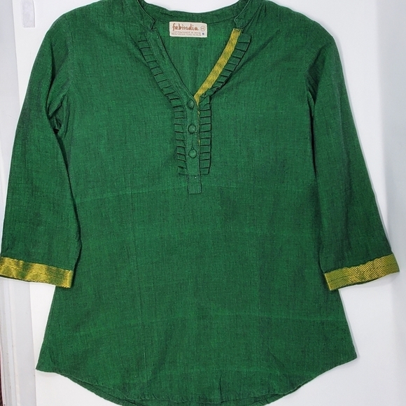 Fabindia Green and Gold Long Sleeve Blouse- Women- Size XS - Picture 12 of 13